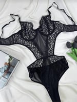 Dantel ve Tül Detaylı Bodysuit - Siyah