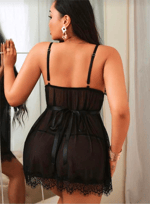 Kirpik Dantelli Şeffaf Askılı Babydoll Gecelik - Siyah