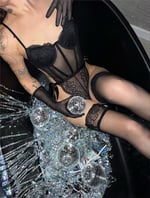 Korse Görünümlü Dantelli & Saten Fiyonk Bağlamalı Fantezi Body Seti - Siyah