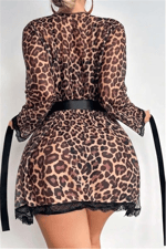 Leopar Desenli Tül Balenli Jartiyerli Body