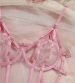 Pudra Pembe Strappy Şerit Detaylı Jartiyerli Bodysuit Takım