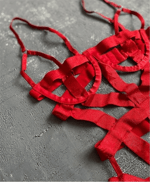 Strappy Şeritli Balenli Fantezi Body Takımı - Kırmızı