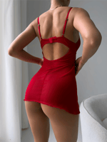 Transparan Dantelli & Şerit Detaylı Fantezi Mini Gecelik / Babydoll Takımı - Siyah