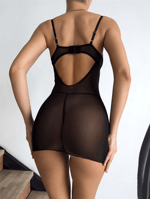 Transparan Dantelli & Şerit Detaylı Fantezi Mini Gecelik / Babydoll Takımı - Kırmızı