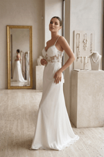 Victoria Vintage 3D Çiçek İşlemeli Fırfırlı Tül Sabahlık & Şifon Gecelik Takımı - Beyaz