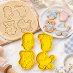 Baby Shower Kurabiye Kalıbı 4'lü Set – Emzik, Bebek Ayağı, Ayıcık ve Bebek Arabası