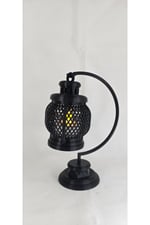 Dekoratif Siyah Fener Tasarımlı Masa Lambası | LED Işık Uyumlu | 16 cm