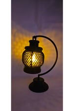 Dekoratif Siyah Fener Tasarımlı Masa Lambası | LED Işık Uyumlu | 16 cm