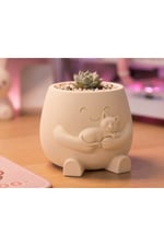 Sevimli Kaktüs Saksısı | Kedi Figürlü 3D Baskı Sukulent Saksı