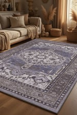 Anadolu Motifli Mavi Vintage Salon Halısı – Etnik Desenli Modern Dekoratif Halı 2256