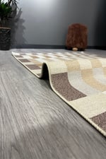 Bej kahve tonlu Geometrik desenli Yıkanabilir Yumuşak Salon Koridor Yolluk Halısı Mars2266