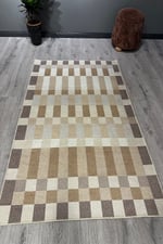 Bej kahve tonlu Geometrik desenli Yıkanabilir Yumuşak Salon Koridor Yolluk Halısı Mars2266
