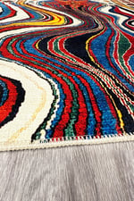 Bej Modern Dalga Desen Temalı Otantik Şönil Dokuma Yıkanabilir Leke Tutmaz Salon Halısı Marse75