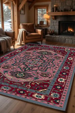 Bohem Otantik Desenli Bordo Pembe Dekoratif Halı – Kaymaz Taban 2218