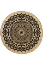Boho 900 Mandala Desenli Etnik Örgü Yuvarlak Natural Çift Taraflı Halı