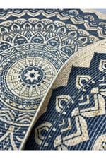 Boho 900 Mandala Desenli Etnik Örgü Yuvarlak Natural Çift Taraflı Halı