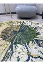 Boho 901 Doğa Ve Botanik Desenli Etnik Örgü Yuvarlak Natural Renk Çift Taraflı Halı