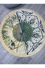 Boho 901 Doğa Ve Botanik Desenli Etnik Örgü Yuvarlak Natural Renk Çift Taraflı Halı
