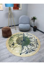 Boho 901 Doğa Ve Botanik Desenli Etnik Örgü Yuvarlak Natural Renk Çift Taraflı Halı
