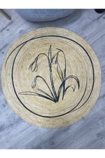 Boho 902 Jüt Doğa Iplik Ile Üretilmiş Çiçek Desenli Yuvarlak Natural Renk Çift Taraflı Halı