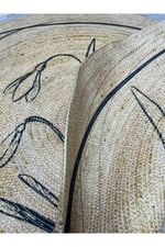 Boho 902 Jüt Doğa Iplik Ile Üretilmiş Çiçek Desenli Yuvarlak Natural Renk Çift Taraflı Halı