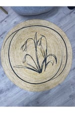 Boho 902 Jüt Doğa Iplik Ile Üretilmiş Çiçek Desenli Yuvarlak Natural Renk Çift Taraflı Halı
