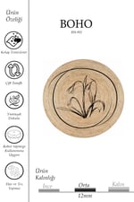 Boho 902 Jüt Doğa Iplik Ile Üretilmiş Çiçek Desenli Yuvarlak Natural Renk Çift Taraflı Halı