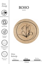Boho 902 Jüt Doğa Iplik Ile Üretilmiş Çiçek Desenli Yuvarlak Natural Renk Çift Taraflı Halı