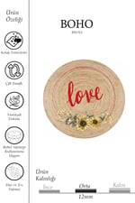 Boho 911 Jüt Doğa Iplik Ile Üretilmiş Love Desenli Yuvarlak Natural Renk Çift Taraflı Halı