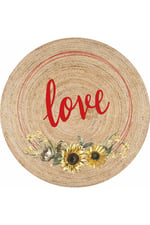 Boho 911 Jüt Doğa Iplik Ile Üretilmiş Love Desenli Yuvarlak Natural Renk Çift Taraflı Halı
