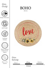Boho 911 Jüt Doğa Iplik Ile Üretilmiş Love Desenli Yuvarlak Natural Renk Çift Taraflı Halı