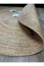 Boho 912 Yaprak Minimalist Tema Etnik Örgü Yuvarlak Natural Renk Çift Taraflı Halı