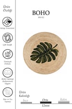 Boho 912 Yaprak Minimalist Tema Etnik Örgü Yuvarlak Natural Renk Çift Taraflı Halı