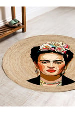 Boho 914 Kadın Figürlü Örgü Yuvarlak Natural Çift Taraflı Halı
