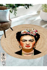 Boho 914 Kadın Figürlü Örgü Yuvarlak Natural Çift Taraflı Halı