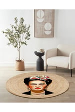 Boho 914 Kadın Figürlü Örgü Yuvarlak Natural Çift Taraflı Halı