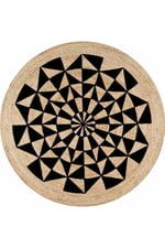 Boho 915 Geometrik Desen Baskılı Örgü Yuvarlak Natural Çift Taraflı Halı