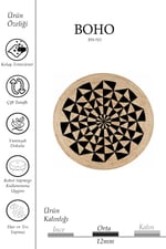 Boho 915 Geometrik Desen Baskılı Örgü Yuvarlak Natural Çift Taraflı Halı