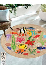 Boho 917 Jüt Hasır Etnik Desenli Jüt Örme Doğal Hasır Natural Halı