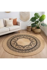 Boho 918 Siyah Mandala Desenli Natural Jüt