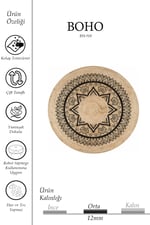 Boho 918 Siyah Mandala Desenli Natural Jüt