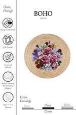 Boho 919 Jüt Doğa Iplik Ile Üretilmiş Çiçek Desenli Yuvarlak Natural Renk Çift Taraflı Halı