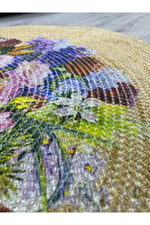 Boho 919 Jüt Doğa Iplik Ile Üretilmiş Çiçek Desenli Yuvarlak Natural Renk Çift Taraflı Halı
