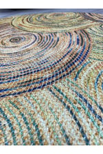 Boho 926 Jut Etnik Renkli Desenli Örgü Yuvarlak Natural Çift Taraflı Halı