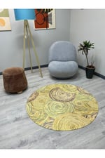 Boho 926 Jut Etnik Renkli Desenli Örgü Yuvarlak Natural Çift Taraflı Halı