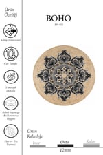 Boho 933 Gri-Siyah Mandala Natural Doğal Jüt