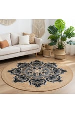 Boho 933 Gri-Siyah Mandala Natural Doğal Jüt