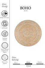 Boho 939 Doğal Hasır Jüt Desenli Örgü Yuvarlak Natural Çift Taraflı Halı
