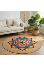 Boho 940 Renkli Mandala Desenli Natural Doğal Jüt