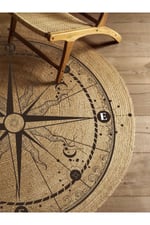 Boho 942 Pusula Tema Etnik Örgü Yuvarlak Natural Renk Çift Taraflı Halı